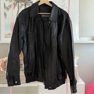 Handmade Genuine Black Leather Oversized Bomber Jacket (2XL)